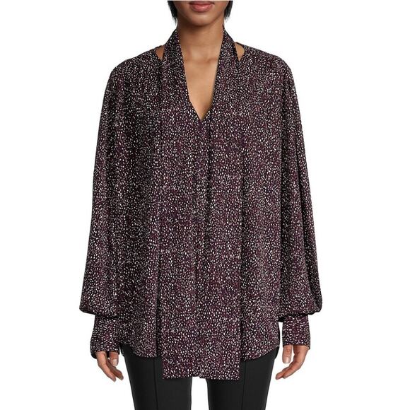 New HUGO BOSS Women's Purple Baraina Tie Neck Blouse Top Size 4 - Picture 1 of 10